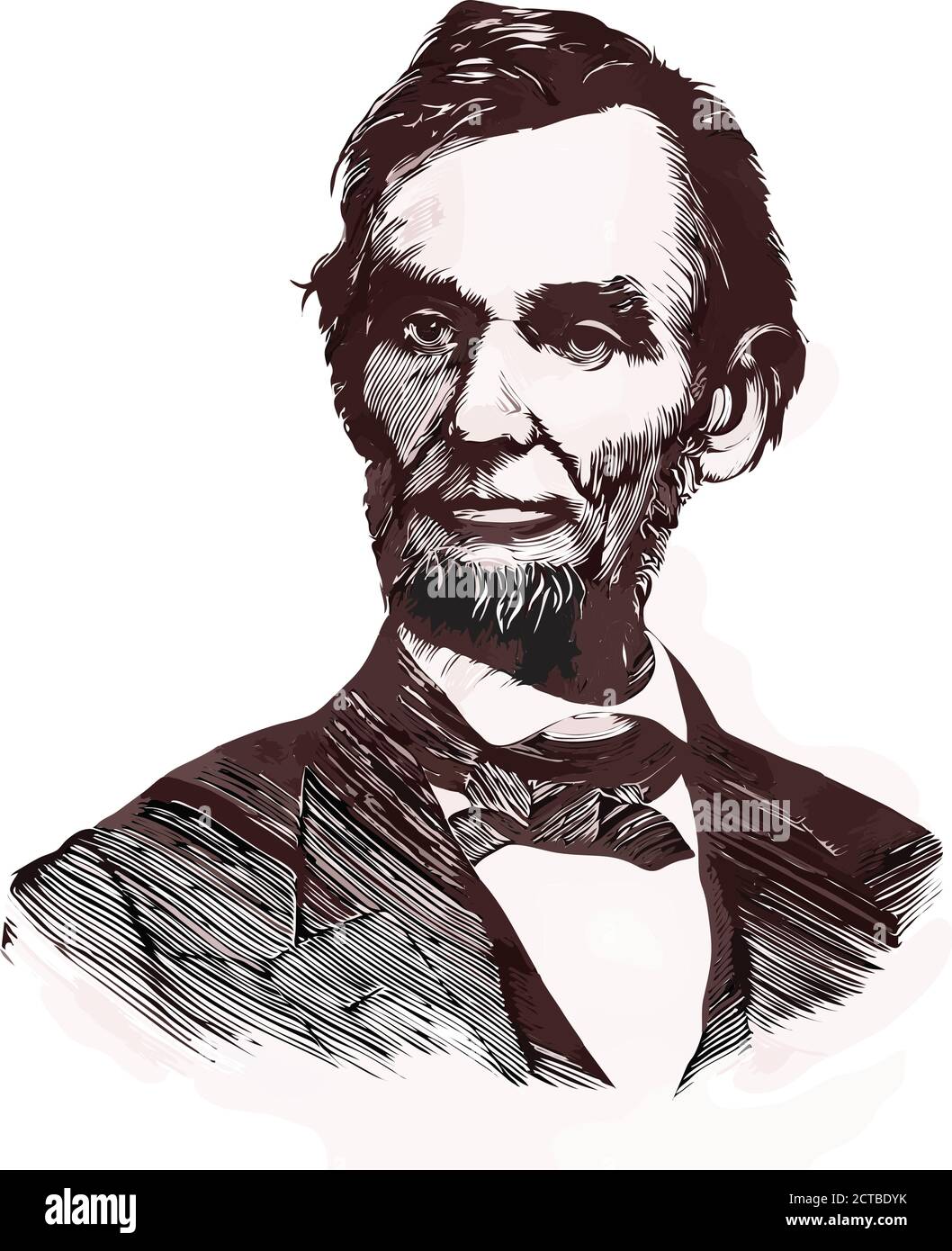 Ritratto vettoriale del presidente Abraham Lincoln. Abraham Lincoln (1809 – 1865) è stato uno statista e avvocato statunitense che ha ricoperto il ruolo di sedicesimo presidente della t Illustrazione Vettoriale