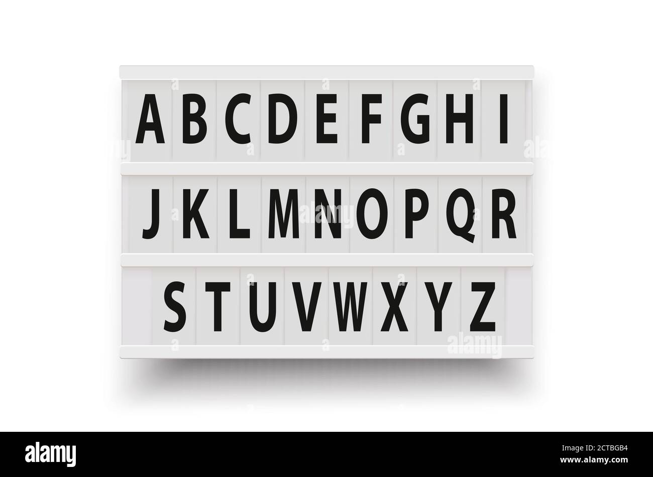 Scatola luminosa isolata su sfondo bianco illustrazione vettoriale. Scatola luminosa completamente personalizzabile con alfabeti modificabili DA A a Z. Illustrazione Vettoriale