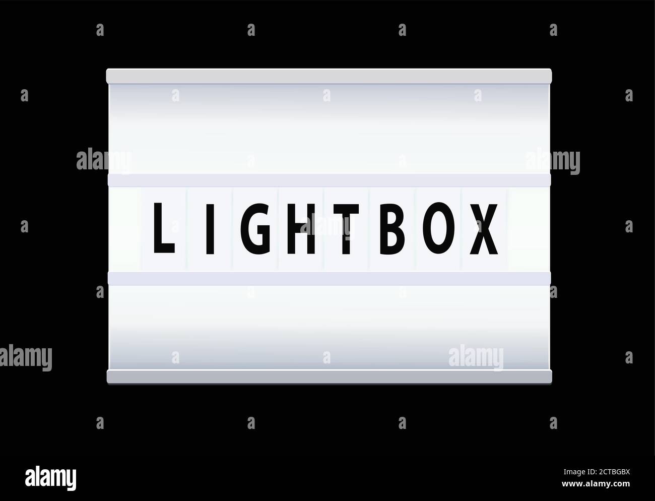 Light box immagine vettoriale realistica isolata su sfondo nero. Casella di luce pubblicitaria per sfondo. Scatola luminosa bianca dal design personalizzabile. Illustrazione Vettoriale
