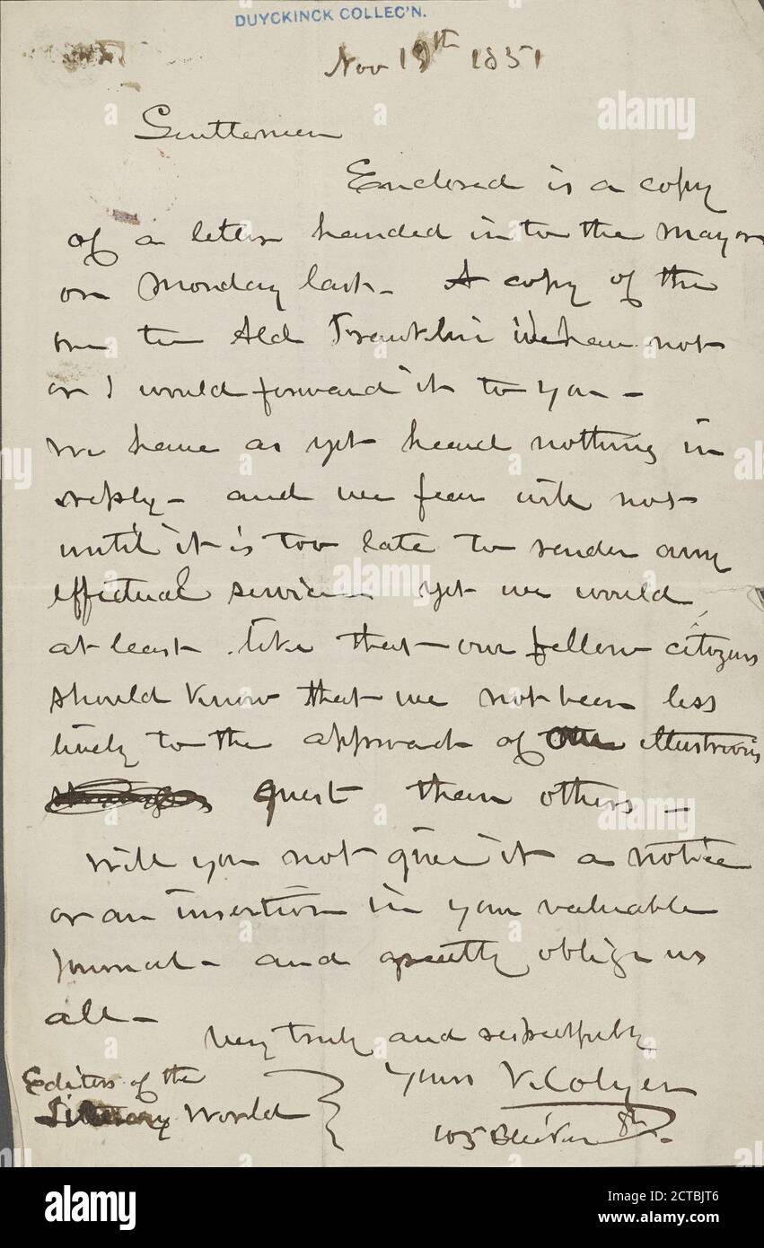 Colyer, Vincent (1825-1888), testo, corrispondenza, 1851 - 1870, Colyer, Vincent, 1825-1888 Foto Stock