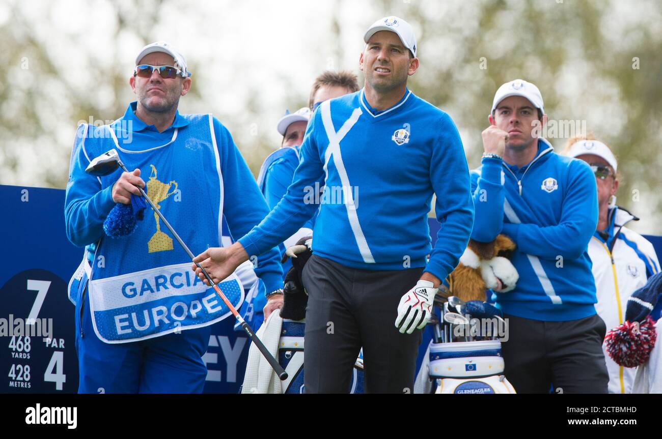 Rory McIlroy e Sergio Garcia la Ryder Cup 2014 Gleneagles, Perthshire. Credito immagine : Mark Pain / Alamy Foto Stock