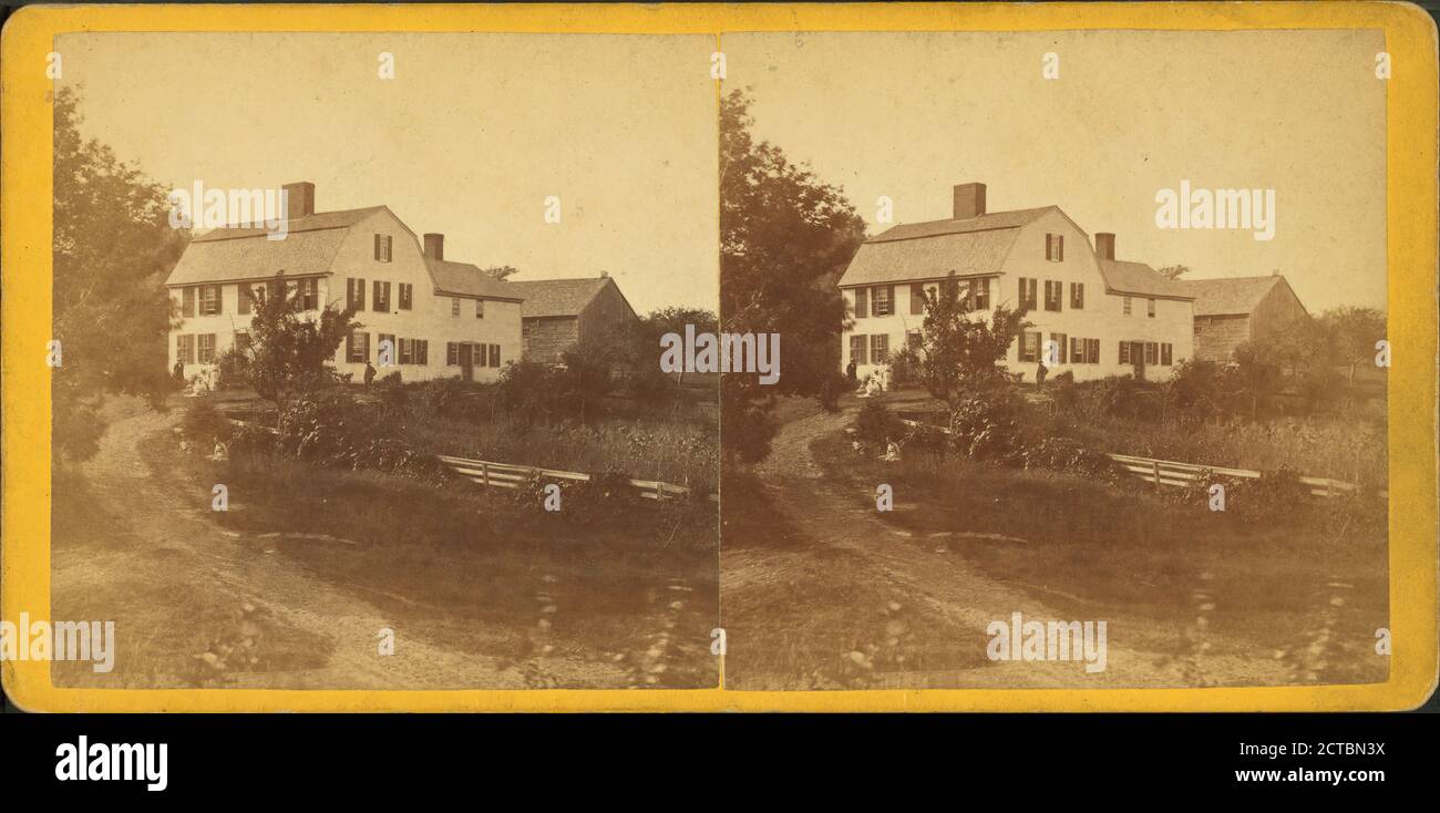 Persone di fronte a una casa di cornice., immagine fissa, Stereographs, 1850 - 1930, Putnam, George T., 1851 Foto Stock