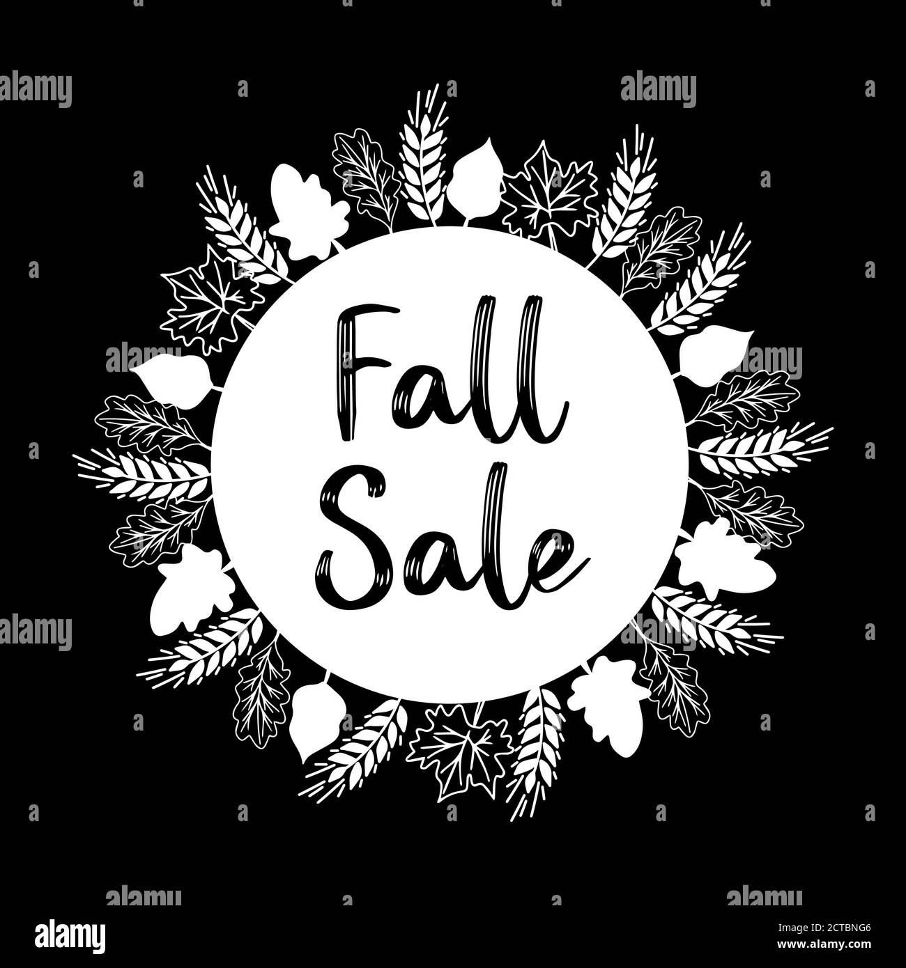 Preventivo di vendita autunnale disegnato a mano per etichetta, logo o badge, banner, volantino, intestazione, poster. Lettere Illustrazione Vettoriale