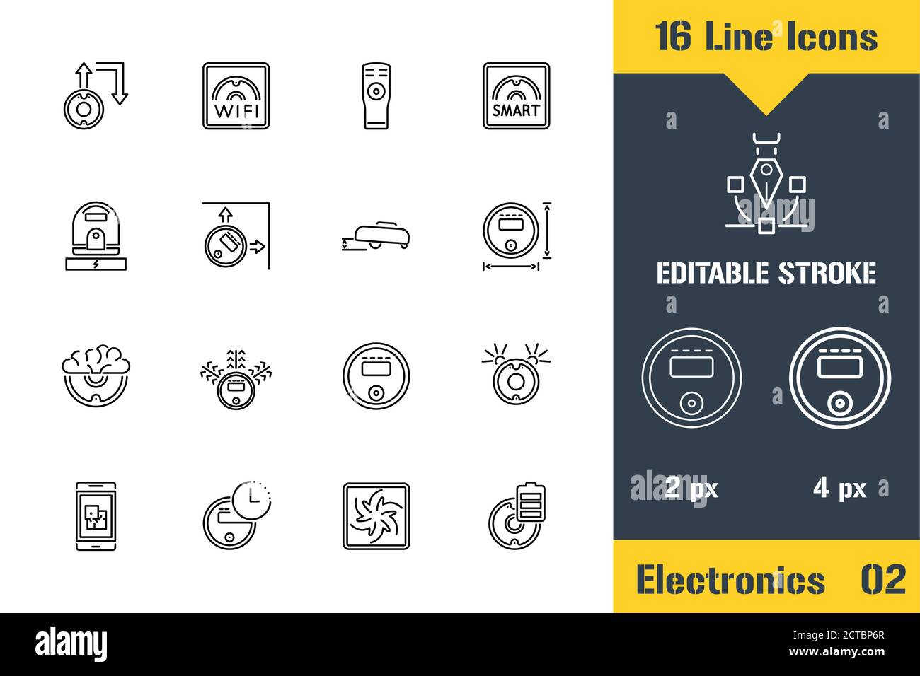 Aspirapolvere robot Smart House. Icona linea sottile - immagine vettoriale piatta del contorno. Pittogramma del tratto modificabile. Concetto di grafica di qualità superiore per Illustrazione Vettoriale