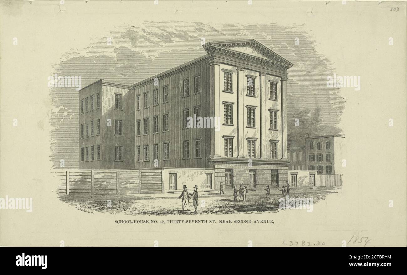 Scuole pubbliche. School-House No. 49, Thirty-Seventh Street Near Second Avenue., Still Image, Prints, 1801 - 1900, Momberger, William (1829 Foto Stock
