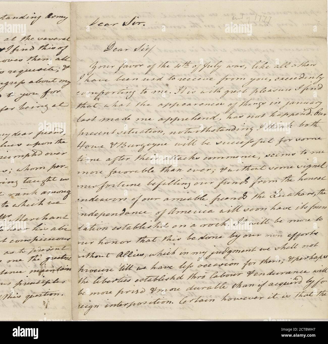 Lettera di Arthur Lee, testo, corrispondenza, 1777 Foto Stock