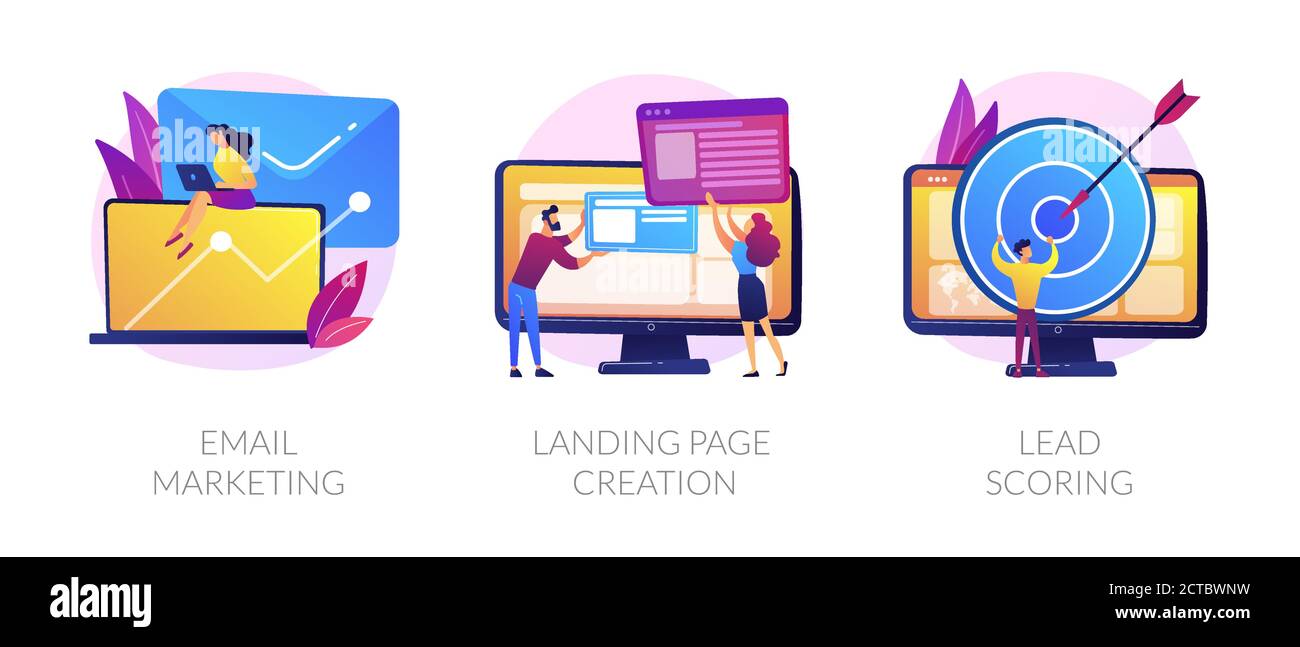 Metafore di concetto vettoriale di automazione di marketing Illustrazione Vettoriale