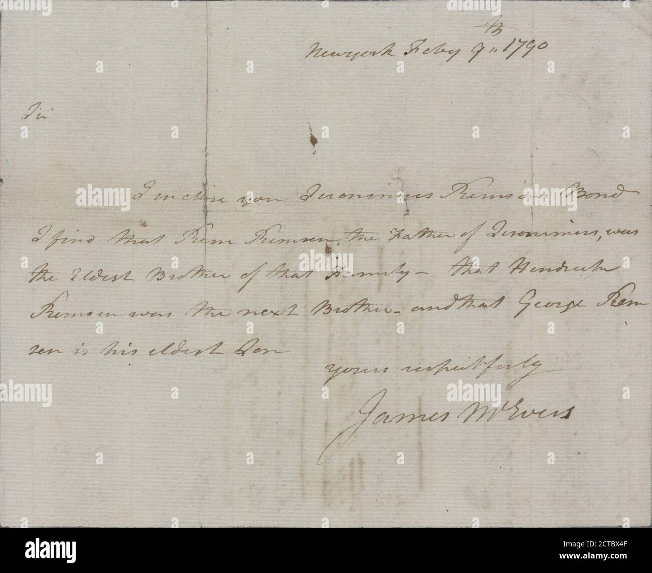 Lettera, testo, documenti, 1790, McEvers, James Foto Stock