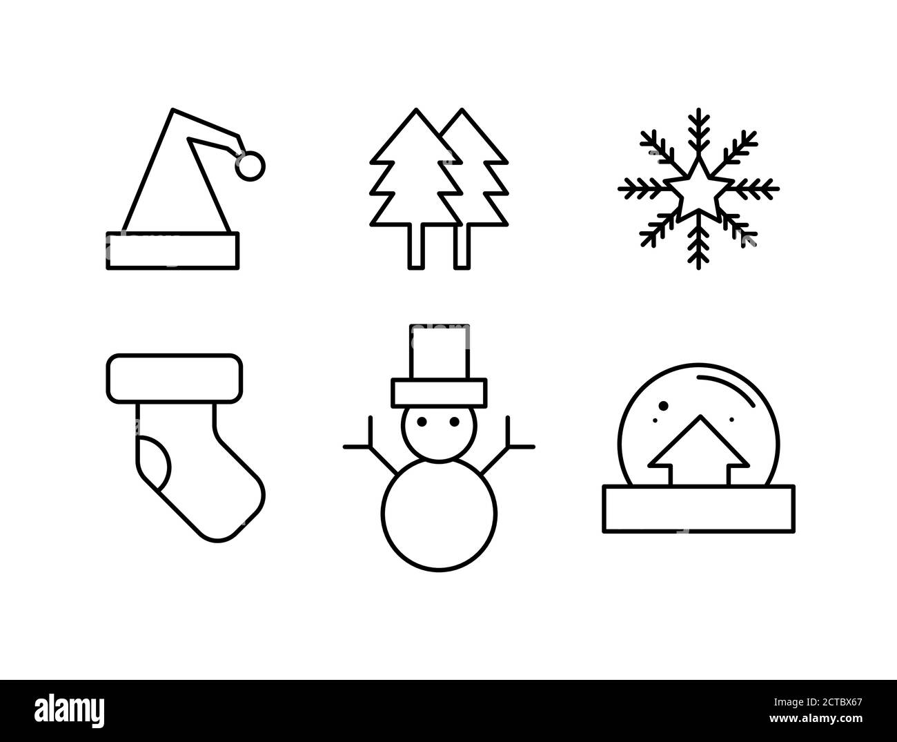 Natale Vector icona Set di cappello, alberi, fiocchi di neve, calze, uomini di palla di neve e giocattoli Illustrazione Vettoriale