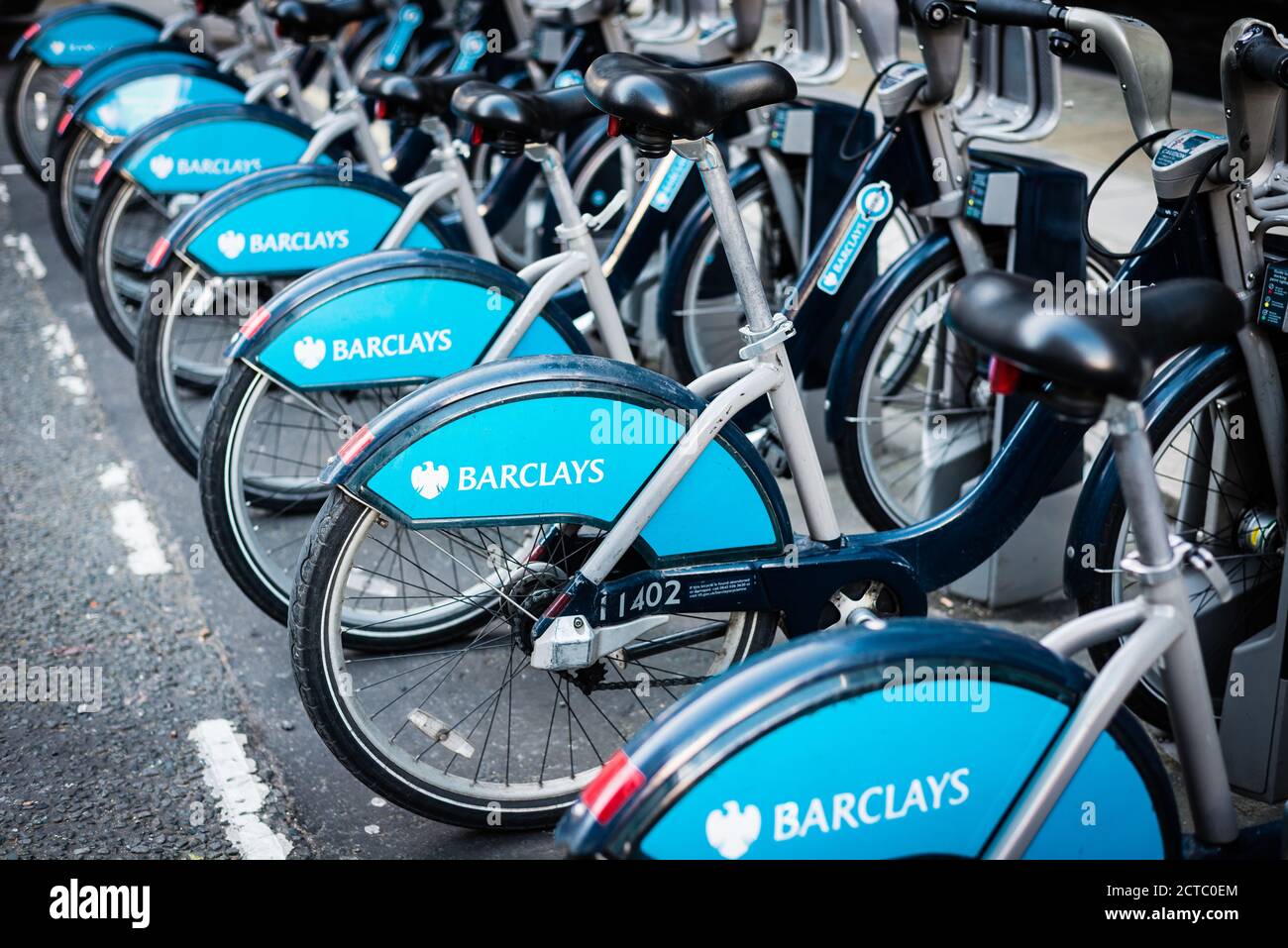 Boris Bikes docking station, Londra, Regno Unito Foto Stock