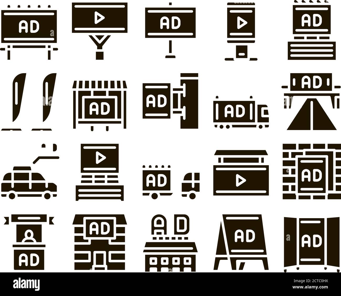 Pubblicità esterna Media icone Promo Set Vector Illustrazione Vettoriale