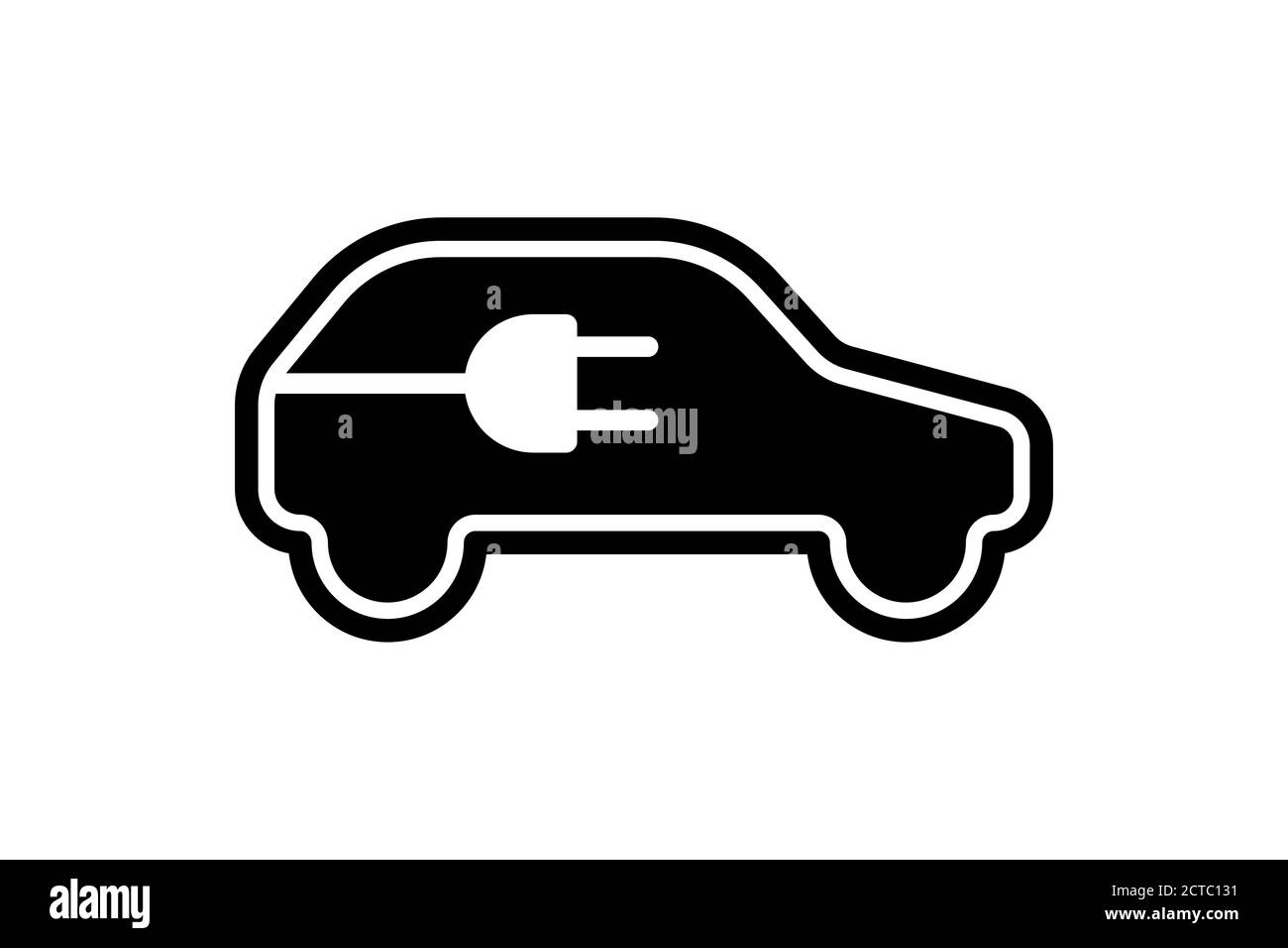 Icona auto elettrica. Spina del cavo elettrico della stazione di ricarica, simbolo nero. Concetto del logo del veicolo elettrico auto eco-compatibile. Illustrazione dell'elettricità eps vettoriale Illustrazione Vettoriale