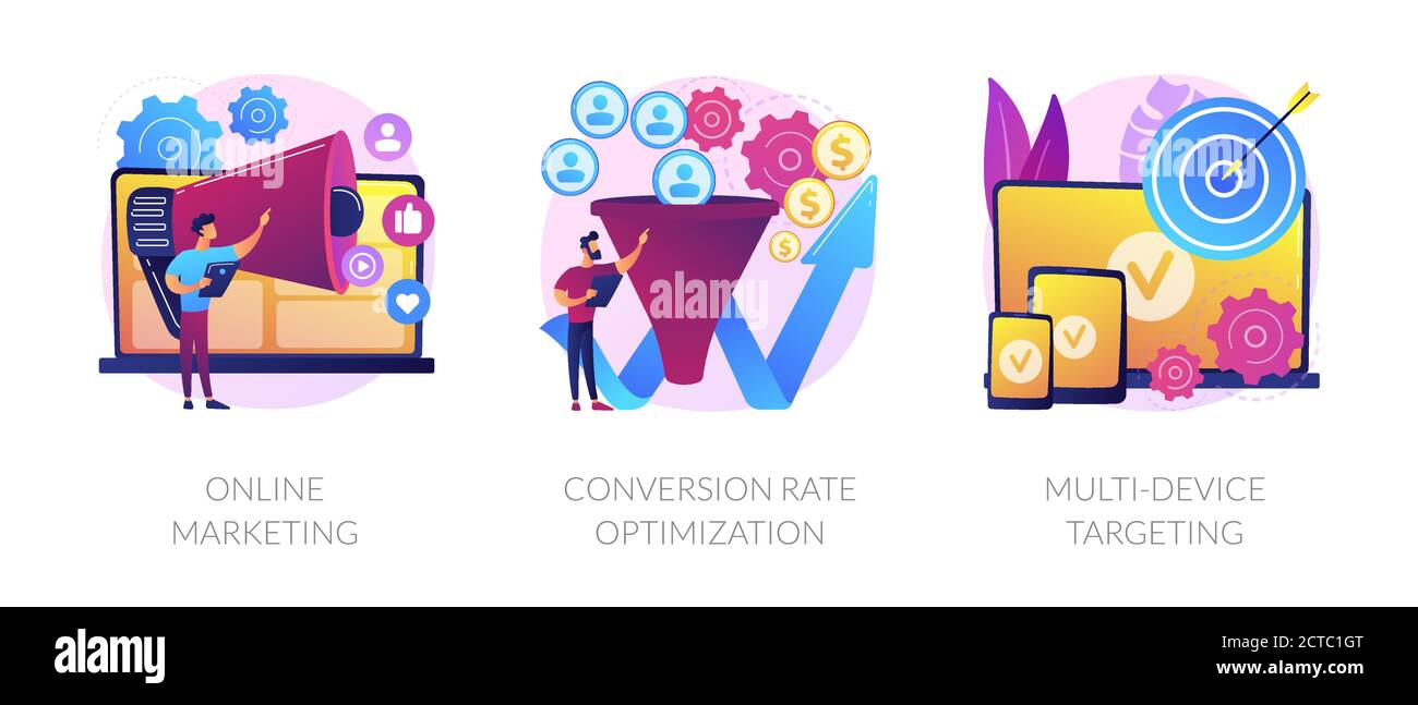 Metafore di concetto vettoriali di marketing digitale. Illustrazione Vettoriale