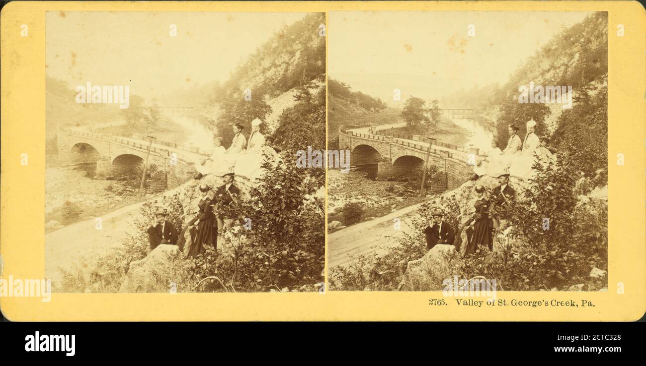 Valley of St. George's Creek, Pa., molte persone che posano per un ritratto., immagine, Stereographs, 1860, Kilburn Brothers Foto Stock