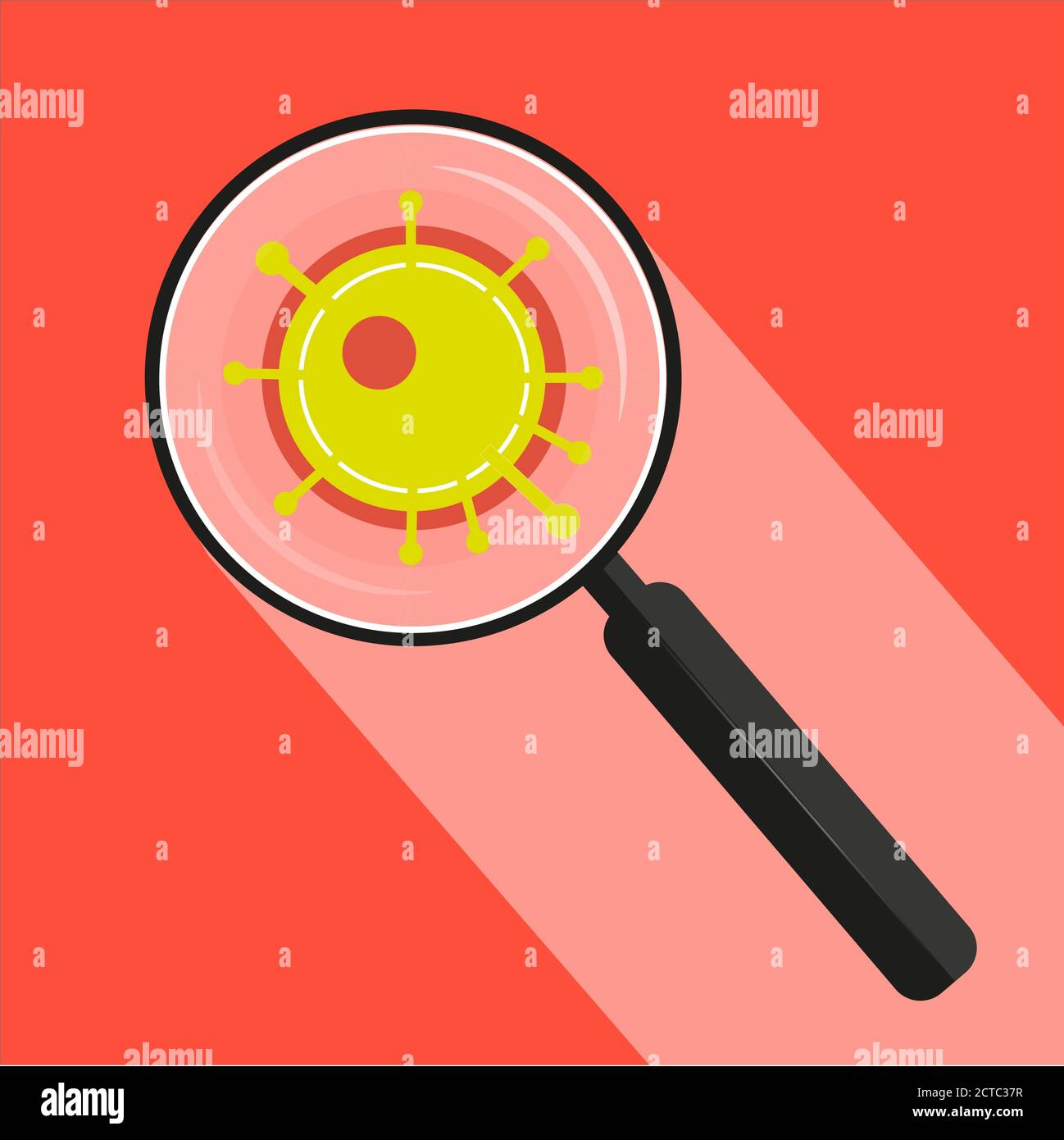 Covid-19 - Virus Magnifying Glass Vector Illustration on a Orange sfondo Illustrazione Vettoriale