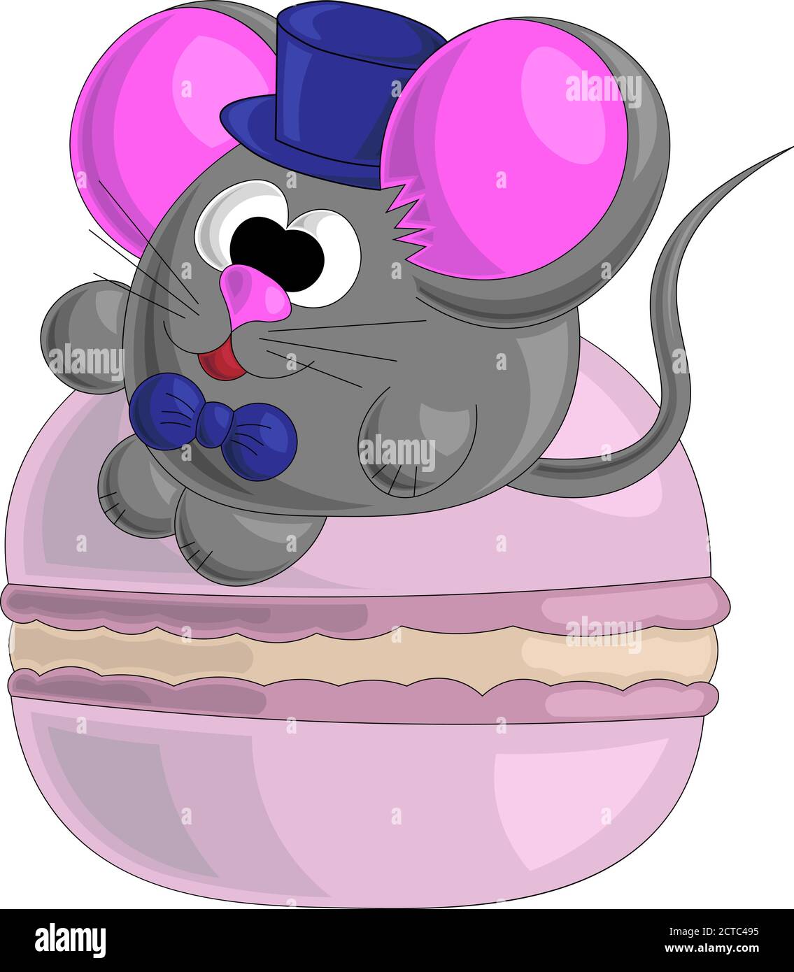 Carino mouse e macaroon in stile cartoon Illustrazione Vettoriale