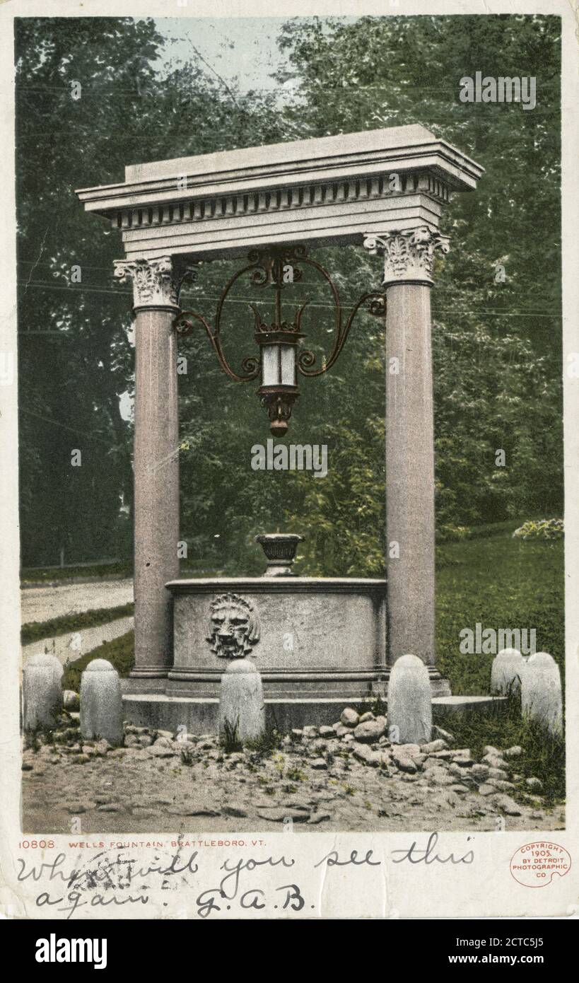 Well's Fountain, Brattleboro, Vert., immagine fissa, Cartoline, 1898 - 1931 Foto Stock