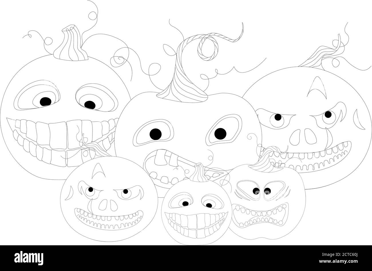 Libro da colorare di Halloween. Zucca divertente su sfondo bianco. Colorazione per bambini. Illustrazione Vettoriale