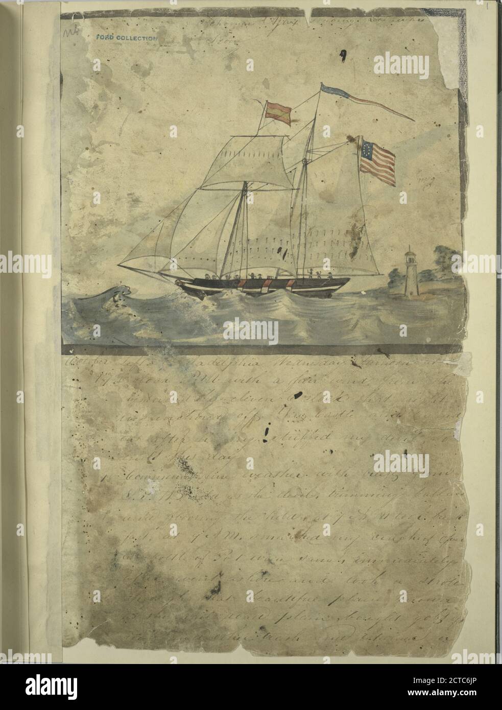 Schooner Ajax Leaving Delaware., immagine fissa, Diaries, 1838 - 1839, Meyers, William H., b. 1815 Foto Stock