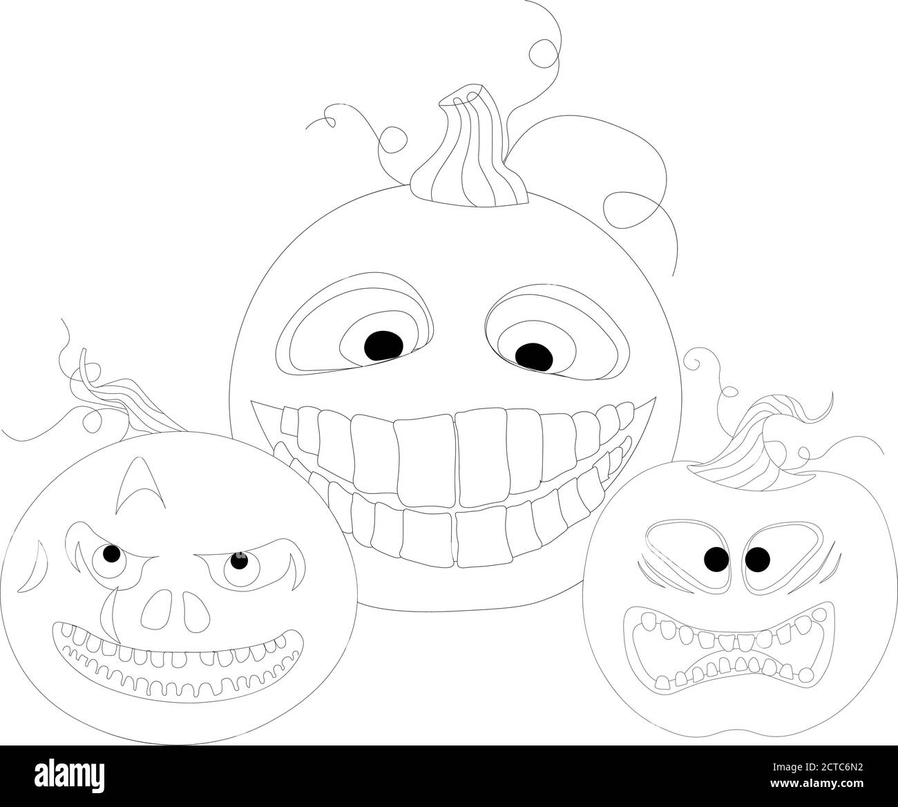 Libro da colorare di Halloween. Zucca divertente su sfondo bianco. Colorazione per bambini. Illustrazione Vettoriale