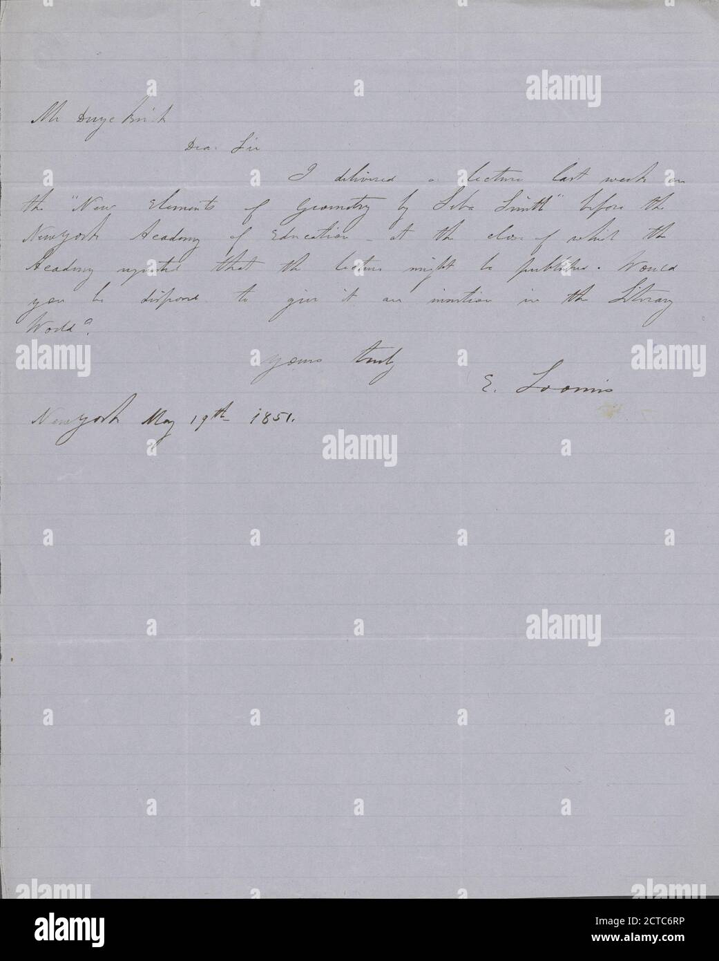 Loomis, Elias, testo, corrispondenza, 1851, Loomis, Elias, 1811-1889 Foto Stock