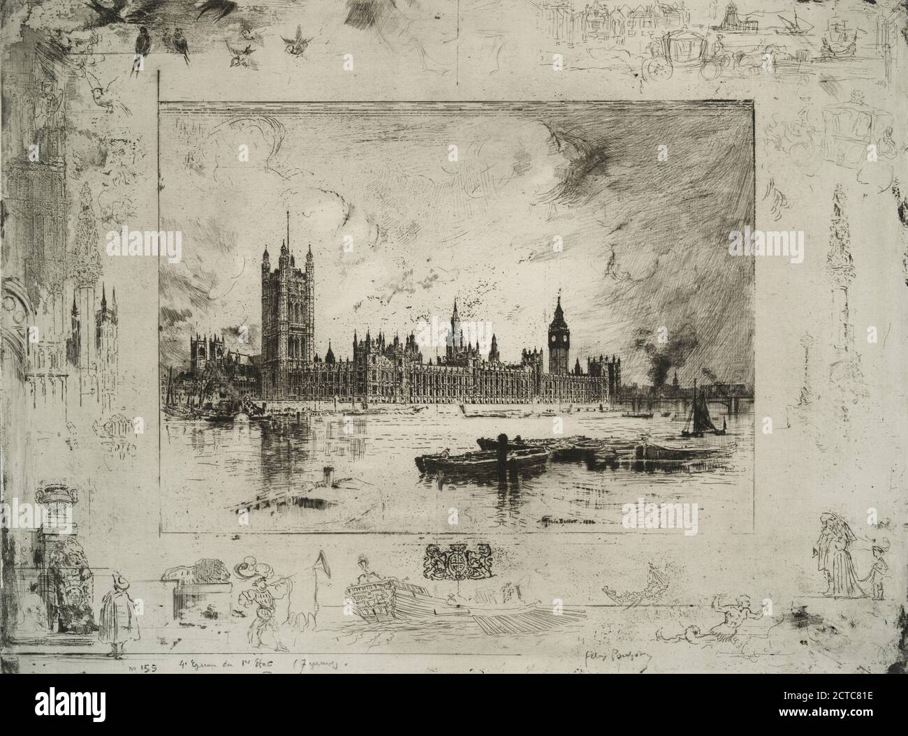 Westminster Palace., Still Image, Prints, 1884, Buhot, Félix Hilaire (1847-1898 Foto Stock