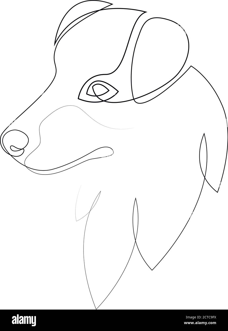 Vettore australiano Shepherd Dog ritratto. Linea continua. Disegno della linea di innesto Illustrazione Vettoriale