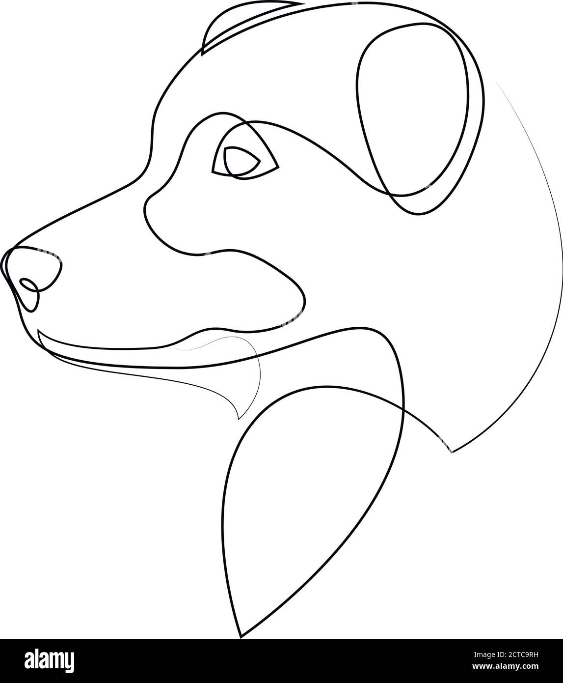 Vettore australiano Shepherd Dog ritratto. Linea continua. Disegno della linea di innesto Illustrazione Vettoriale