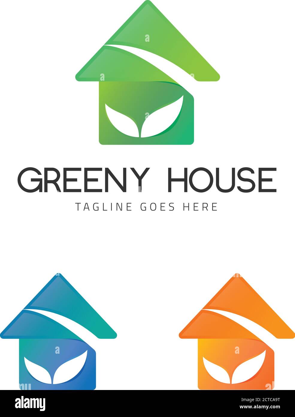 Green House Leaf House Set con diverse varianti di colore Illustrazione Vettoriale