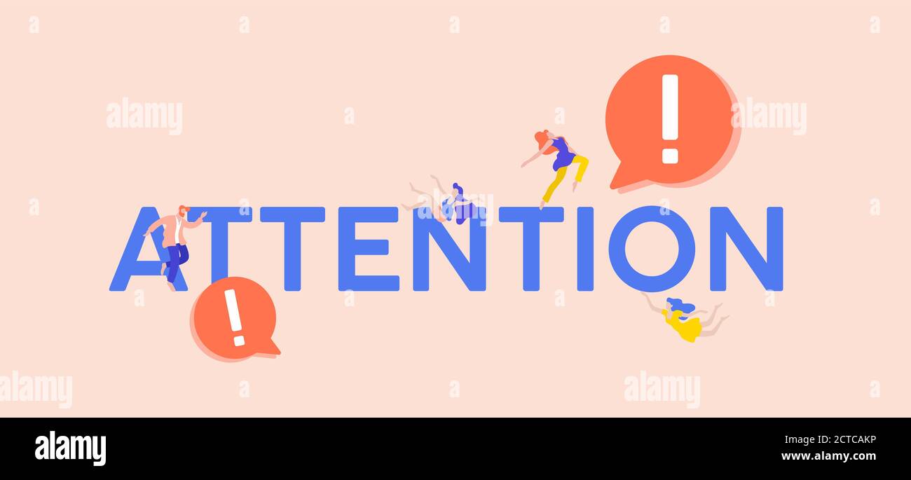 Illustrazione del punto esclamativo di attenzione. Avviso di marketing sugli eventi aziendali simbolo di cautela. Illustrazione Vettoriale