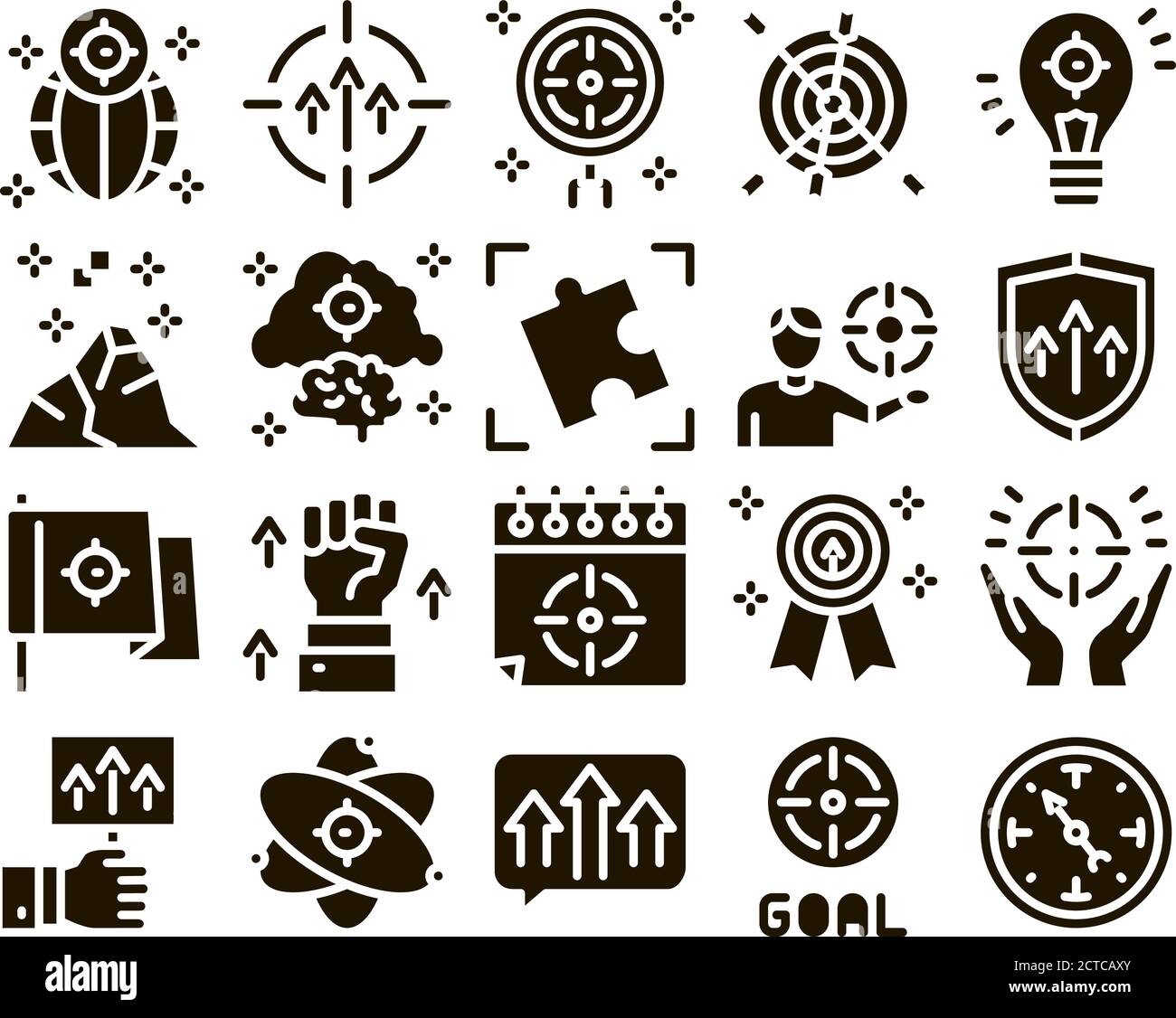 Vettore impostato glyph obiettivo obiettivo Illustrazione Vettoriale
