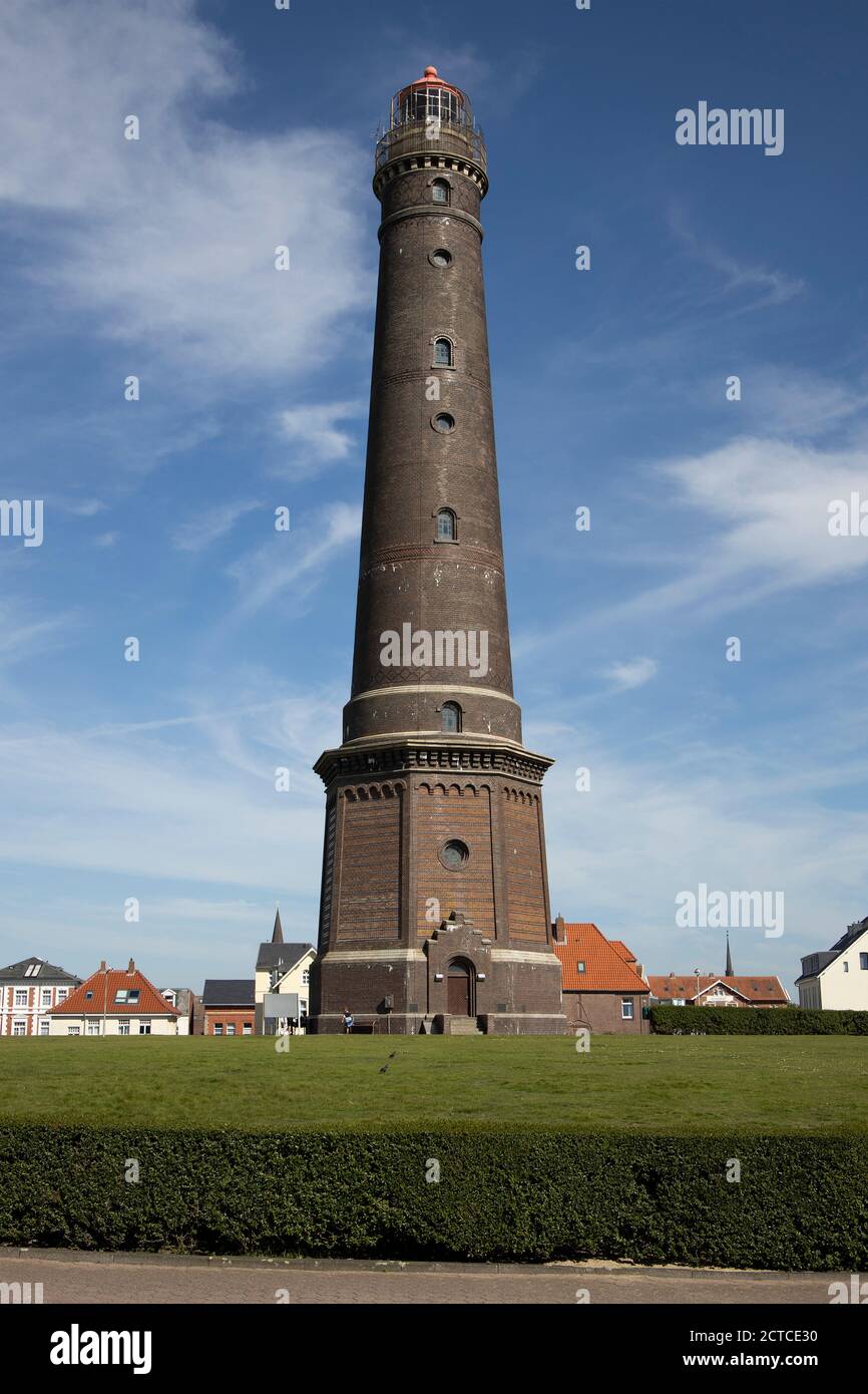 Nuovo faro dell'isola di Borkum, un'isola della Frisia orientale, bassa Sassonia, Germania, Europa, Foto Stock