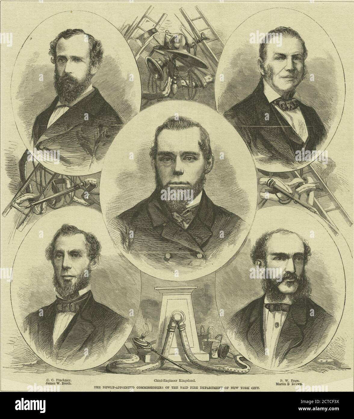 I commissari appena nominati del dipartimento dei vigili del fuoco a pagamento di New York City, Still Image, Prints, 1861 - 1880 Foto Stock