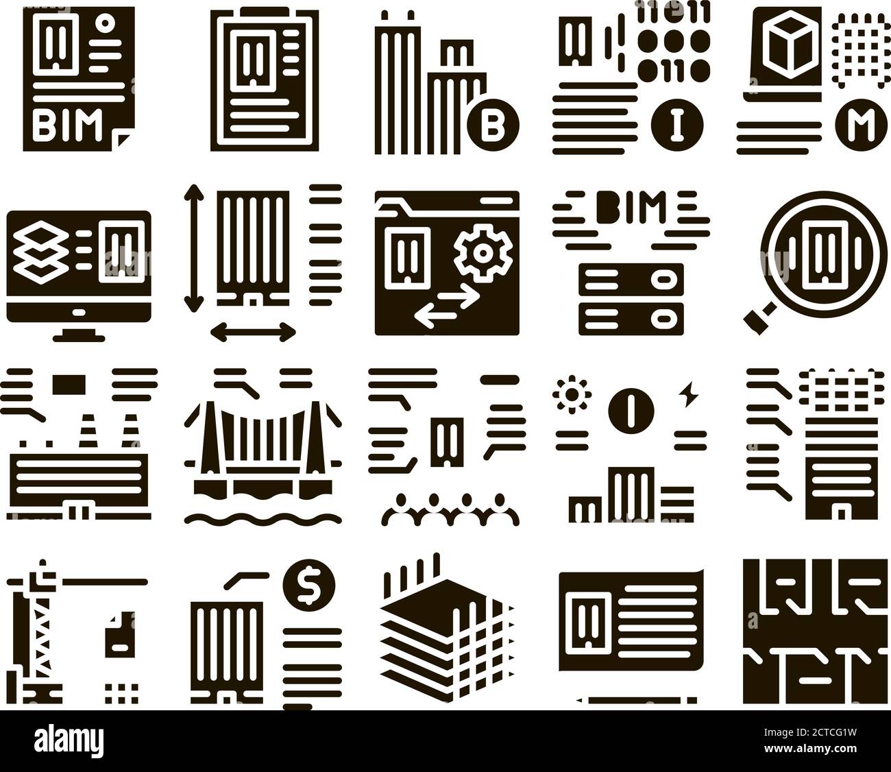 BIM Building Information Modeling Icons Set Vector Illustrazione Vettoriale
