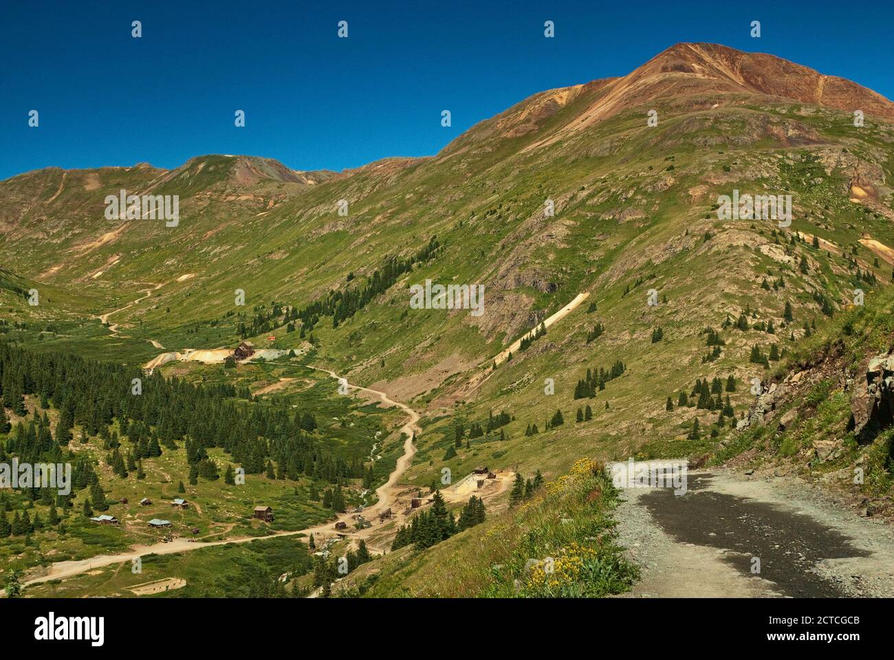 Animas Forks visto da Alpine Loop, San Juan Mountains, Colorado, Stati Uniti Foto Stock