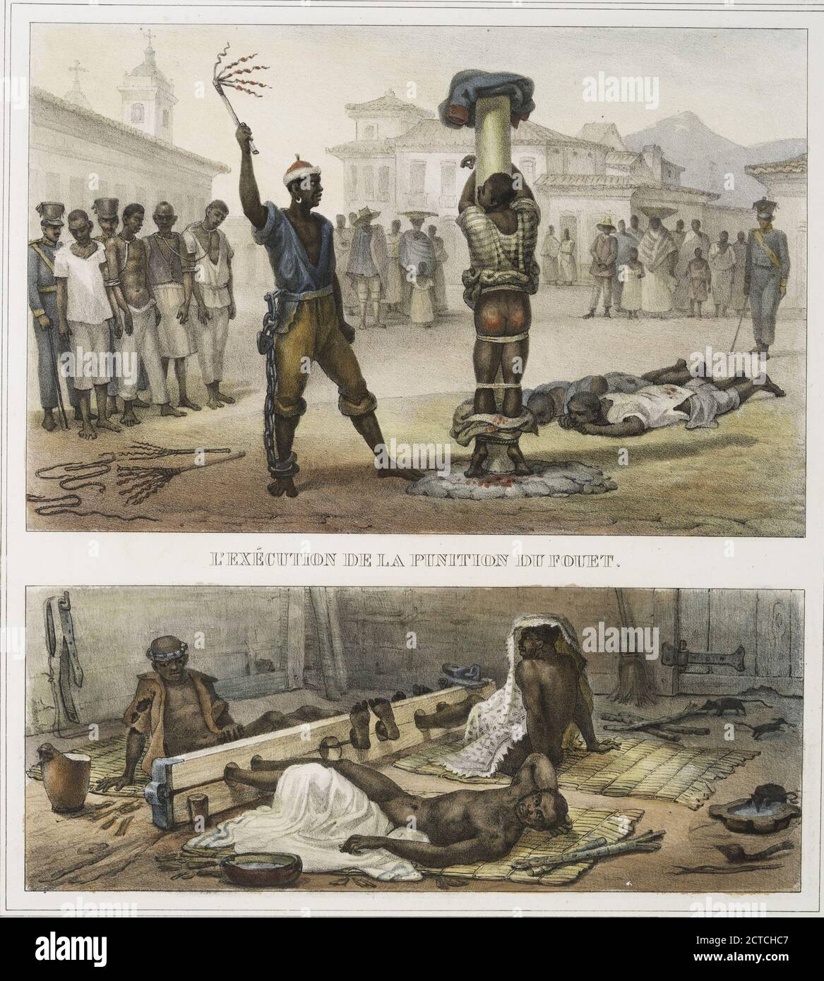 L'exécution de la punition du fouet; Nègres ào au tronco., immagine fissa, stampe, 1834 - 1839, Debret, Jean Baptiste (1768-1848 Foto Stock