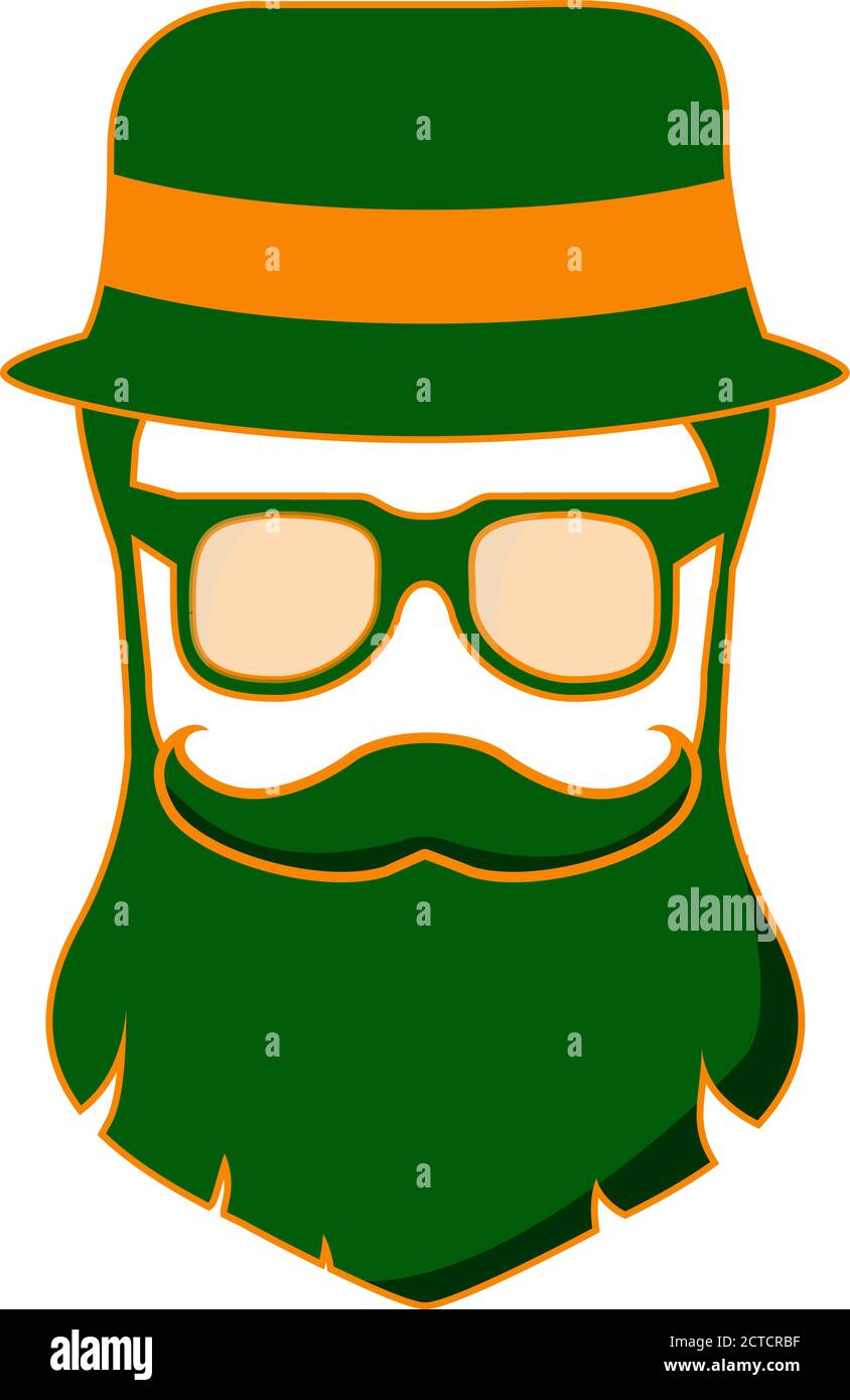 Uomo in una barba verde e un cappello con bicchieri. Personaggio per il  giorno di San Patrizio Immagine e Vettoriale - Alamy