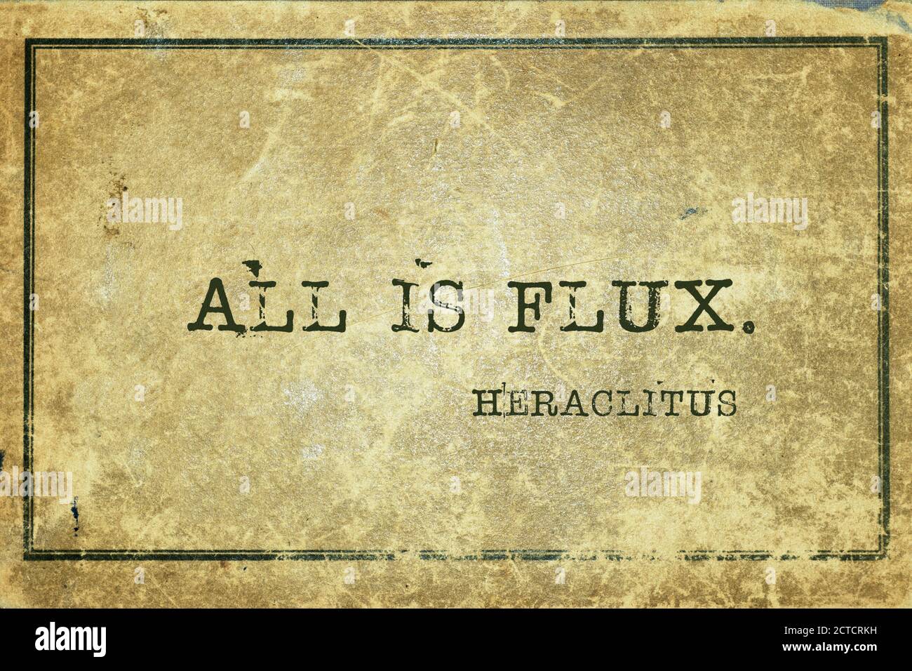 Tutto è flusso - antico filosofo greco Heraclitus citazione stampata su cartone vintage grunge Foto Stock