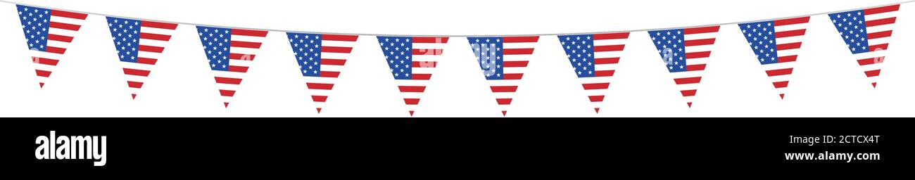 Festa nazionale americana. BANDIERE AMERICANE con stelle americane, strisce e colori nazionali. Giornata del Presidente. 4 luglio. Veterans Day. Memorial Day. Banner. G Illustrazione Vettoriale