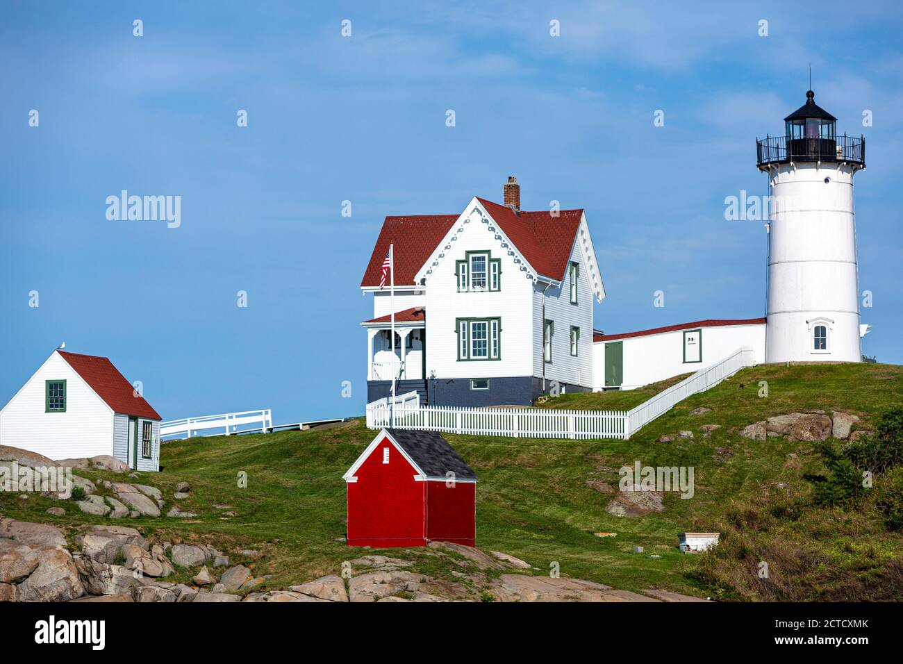 Cape Neddick Light, Nubble Island, Cape Neddick, York, Maine, Stati Uniti Foto Stock
