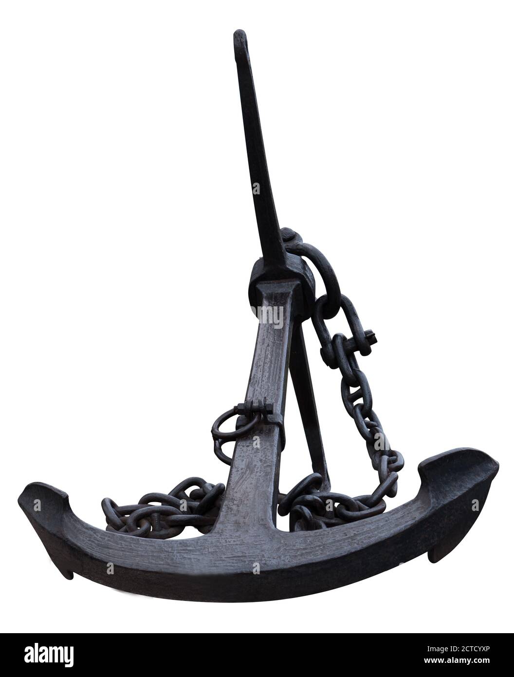 Grande antico ancoraggio navale in metallo su sfondo bianco in isolamento Foto Stock