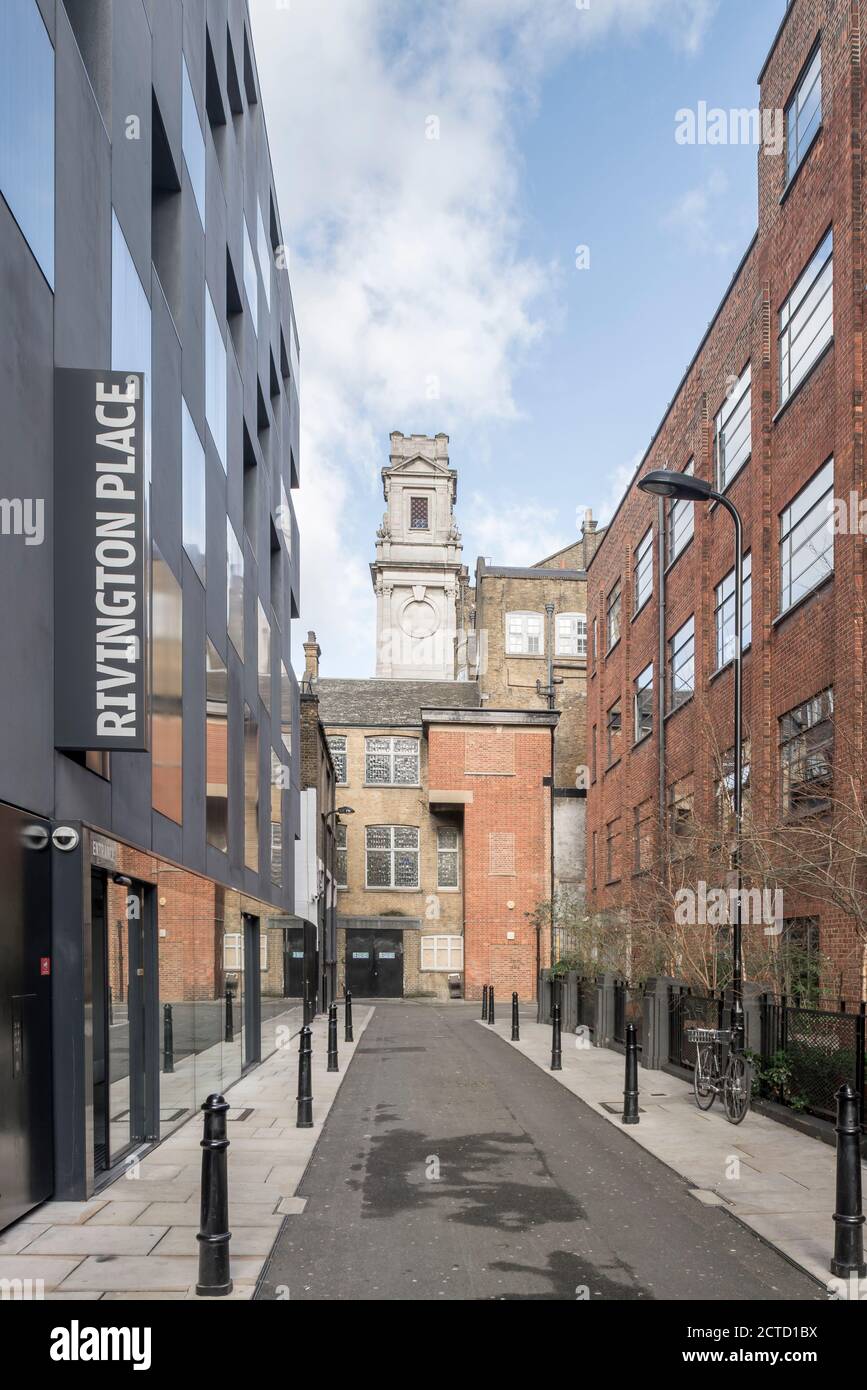 Vista esterna della galleria di Rivington Place di David Adjaye, casa di Autograph ABP a Shoreditch, Londra, Regno Unito. Foto Stock