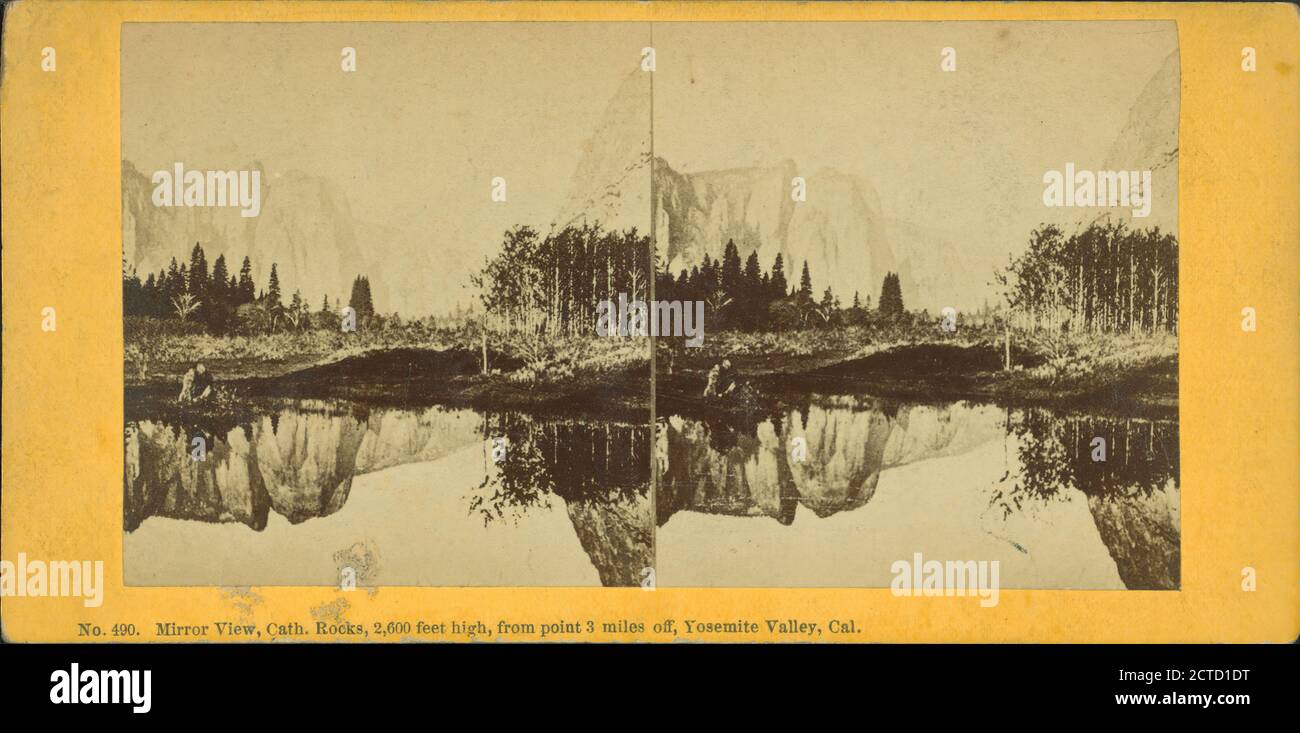 Vista speculare, cateterismo Rocce, 2,600 piedi di altezza, dal punto 3 miglia di distanza, Yosemite, cal., immagine statica, Stereographs, 1850 - 1930 Foto Stock
