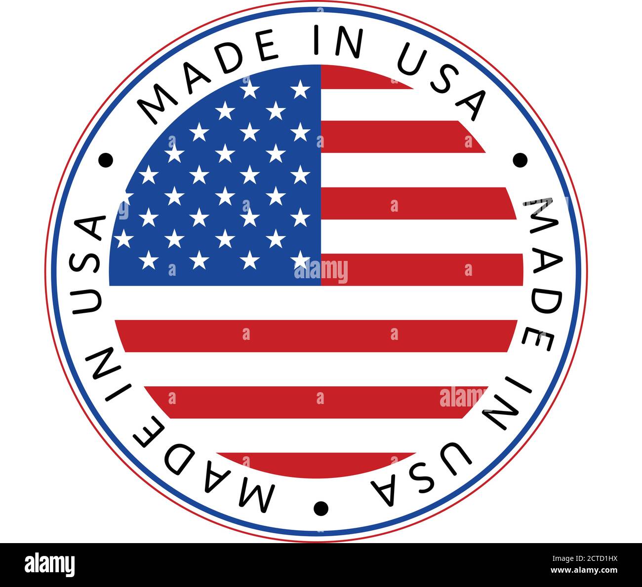 Festa nazionale americana. Icona Made in USA. BANDIERE AMERICANE con stelle americane, strisce e colori nazionali. Illustrazione Vettoriale
