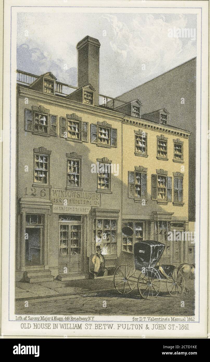 Vecchia casa a William St. Betw. Fulton & John St. 1861; Vista di William Street che si looking up da Frankfort St. 1859, fermo immagine, stampe, 1828 - 1890 Foto Stock