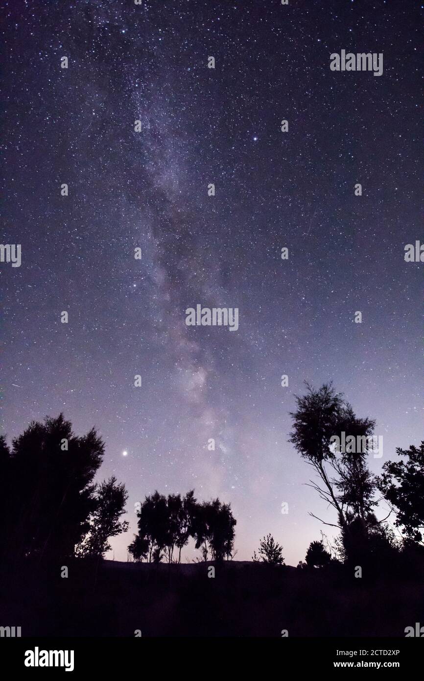 The Milky Way visto da Iping Common, Stedham e Iping Commons, Dark Sky Discovery Site, Sussex, Regno Unito, luglio Foto Stock