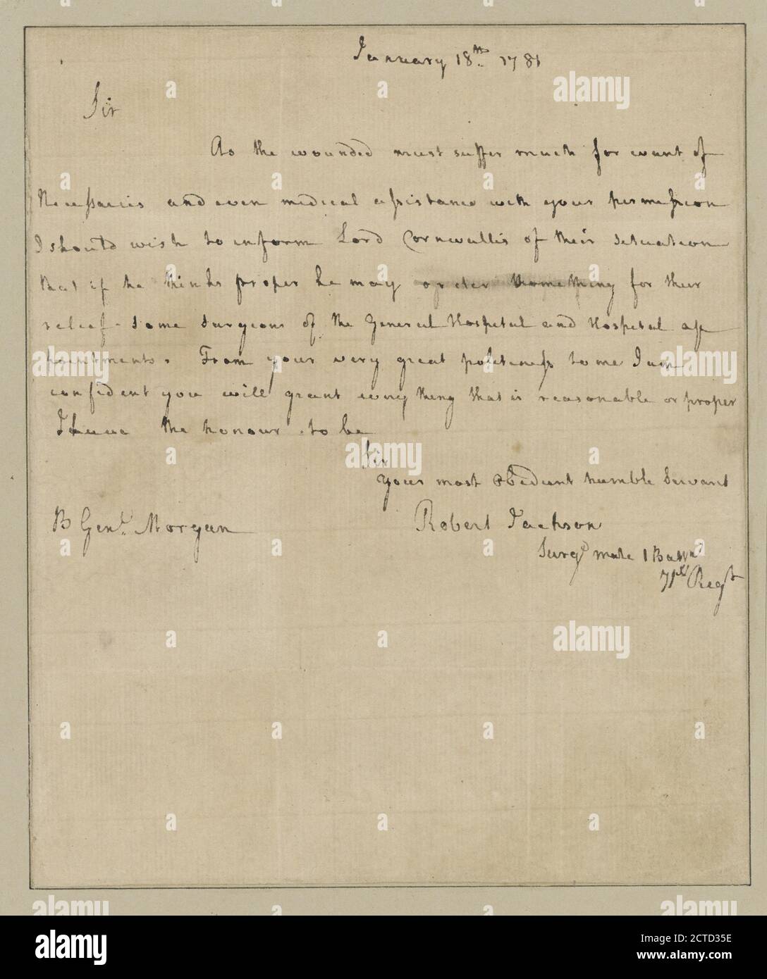 Jackson, Robert. A Brigadier General Morgan, testo, documenti, 1781 Foto Stock