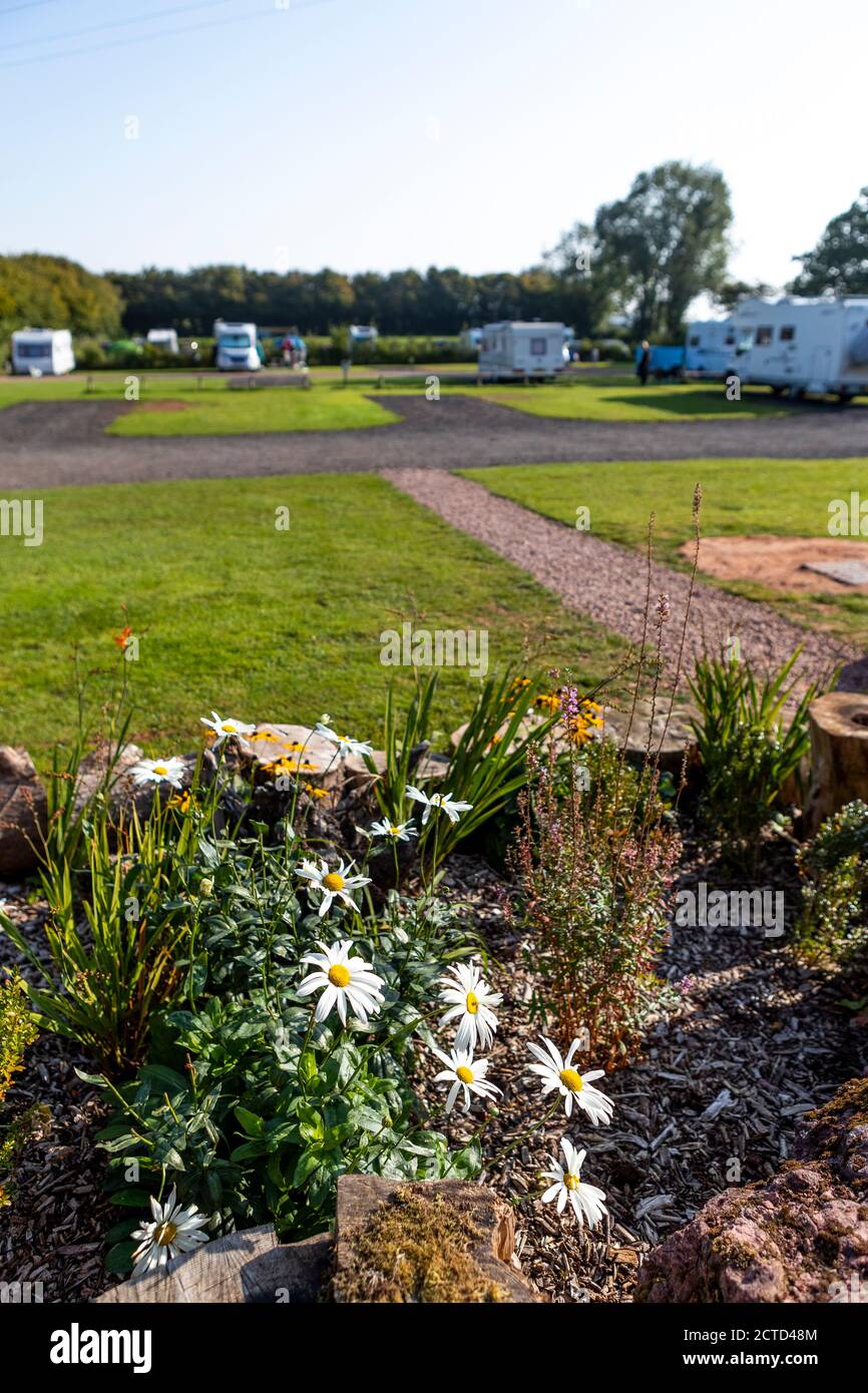 Greenacres Caravan, Motorhome e campeggio, Coleford, Foresta di Dean. Come vacanze Covid sicuro - la nuova normalità. Foto Stock