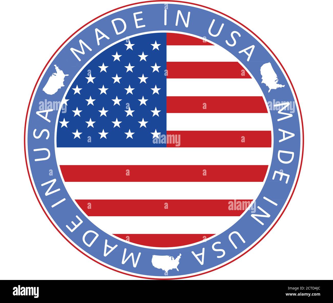 Festa nazionale americana. Icona Made in USA. BANDIERE AMERICANE con stelle americane, strisce e colori nazionali. Illustrazione Vettoriale