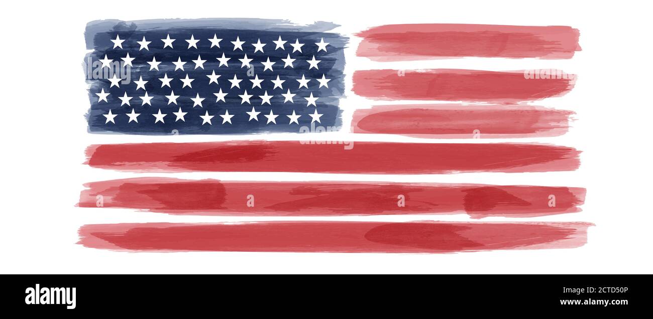Festa nazionale americana. BANDIERA DEGLI STATI UNITI con stelle americane, strisce e colori nazionali. Acquerelli. Illustrazione Vettoriale